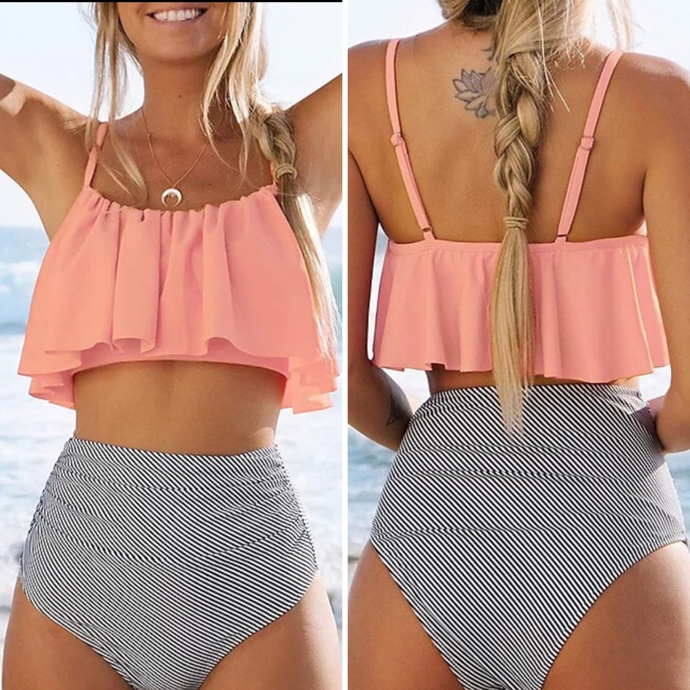 Pink Ruffled Strappy Bikini (Top Only) SIZE M